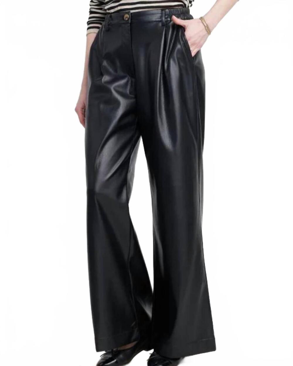 NEW SELF CONTRAST caroline vegan leather pants in black - Picture 2 of 2